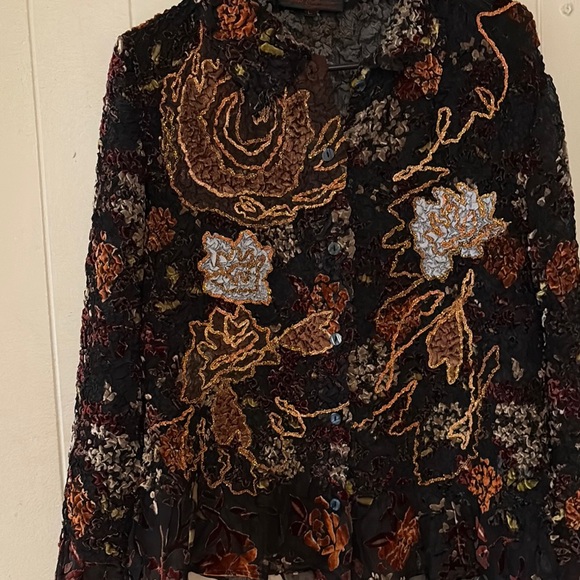 pleats collection by ping imports Tops - Embroidered Floral Women's Blouse